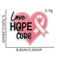 Pink ribbon heart embroidery patch showing Love HOPE CURE text and exact dimensions - Style 15 (Love HOPE CURE)