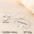 Silver jewelry set with round cubic zirconia pendant, pearl cuff bracelet, and earrings - 3-Piece Set (Necklace + Earrings + Bracelet) / Steel White Zirconia