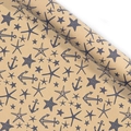 Retro kraft gift wrap with blue ocean patterns of starfish and anchors on brown paper - Starfish Anchor / 50x70cm