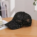 Black lace mesh baseball cap with white star embroidery for summer sun protection - Adjustable / Black