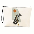 Kosmetiktasche aus Canvas mit abstraktem Tintendruck und orangem Punkt, minimalistisch - 17x25cm (Feines Leinen) mit Gurtband / Abstraktes Orangenblütenmuster (xy-019-01)