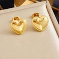 Gold plated stainless steel heart stud earrings with beaded edge on jewelry box - Single Heart Stud Style (E6265)
