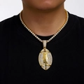Men's hip hop gold American football pendant necklace with shiny tennis chain diamonds - Gold with 18-inch Tennis Chain