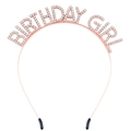 Rose gold rhinestone Birthday Girl headband featuring sparkling crystals on alloy metal - Rose Gold Joined Style