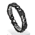Bracciale gotico da uomo in acciaio inossidabile 316L nero con croce e teschi a rilievo - Stile Quadrato Nero (KB151752-JX)