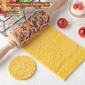 31cm Christmas embossed rolling pin with pine branch patterns for DIY holiday cookies - Christmas Style E