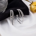 Silver triple-layer hoop earrings with shimmering rhinestones on black mesh fabric - Silver Multi-layer Circle Micro Diamond Earrings(E2990-2)