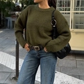 Pull en maille à manches longues vert olive minimaliste et décontracté pour femme - S / Vert Militaire