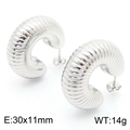 Silver thick hoop earrings with french ribbed texture and polished metallic finish - Steel