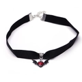 Gothic black fabric choker featuring a black bat pendant with a red heart-shaped gemstone - 8# Bat with Red Rhinestone