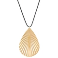 Summer gold leaf pendant necklace with metallic texture on elegant black cord - Necklace / KC Gold (Necklace) N-071
