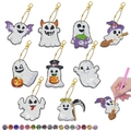 DIY Halloween diamond painting keychain kit featuring 10 cute cartoon ghost designs - Cartoon Ghost Style