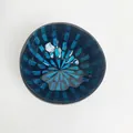 Detailed top view of decorative coconut bowl with blue mosaic shell inlay design - Blue Bamboo Joint Style