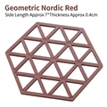 Geometric hexagonal silicone heat resistant mat in Nordic Red finish for dining tables - Thin Style / Red Plaid