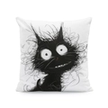 Funda de cojín cuadrada blanca con ilustración de gato negro para decoración de sofá - Gato negro perezoso