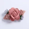 Pink and purple fabric flower hair clip with glitter berries and green leaves - Style 24 (Pink Large Rose Accessory)