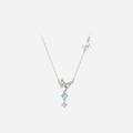 Silver butterfly necklace featuring blue pendant with colorful zircon stones on white background - Colorful Butterfly Moonstone (LI504)