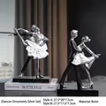 Silver resin dancer figurines on black bases, Nordic modern office decor set, two styles - Silver Dancers Set
