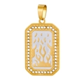 Macro view of gold rectangular pendant with flame motif and white zircon border decoration - HD-10 (Flame Element)