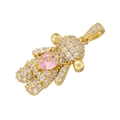 Vue macro du pendentif ours plaqué or 18K avec cœur rose et zircons clairs - Or Zircon Rose