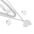 Conjunto de collar de doble capa y pendientes de corazón en plata martillada - Plata Acero (KS141201-KLX)