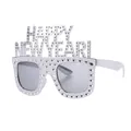 Silver Happy New Year party glasses with metallic finish and glittery dot texture - Silver Square Frame New Year Glasses