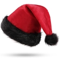Classic red plush Christmas hat with black faux fur trim and pom-pom for festive wear - Haipai Fur Trim Kids / Red Black