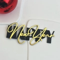 Detail of Happy New Year acrylic cake topper in gold and black with red ornament - Black & Gold Double Layer Happy New Year (Width approx. 8CM) / Black/Gold