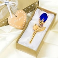 Blue crystal rose flower with gold stem and leaves in a golden gift box for wedding favors - Gold Stem Blue Bud Gold Box