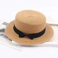 Chapeau canotier classique en paille marron clair avec ruban noir et nœud élégant - Khaki