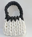 Handmade chunky knit bag in black and white contrasting yarn with thick texture - White + Black