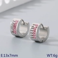 Pink rhinestone inlaid stainless steel ear clips in silver finish for women and men - Silver Base + Pink & White Rhinestone (KE118345-TGD)