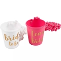 White and pink Bride to Be party shot glass necklaces with golden lettering set - White Bride to Be