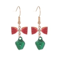 Christmas earrings featuring red glitter bow and green glitter bell pendant with gold hooks - 17. Bow And Bell Earrings