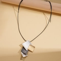 Detail of matte geometric diamond pendant necklace with textured metallic finish - Silver-Five Layer Square Style