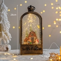 Vintage bronze Christmas snow globe lamp with snowman and barn, 28cm tall musical box - Bronze - Fairy Tale Scene