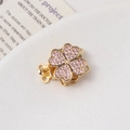 Detail of four-leaf flower jewelry clasp with pink zircons and gold-plated multi-row rings - 19# 14K Gold Double Row (15*19mm)