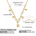 Detail showing dimensions of gold star and moon stainless steel necklace on white background - Gold Necklace (TXP537)