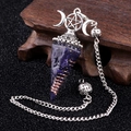 Cone-shaped pendulum necklace in dark purple sandstone with silver crescent star accents - Blue Goldstone (Synthetic)