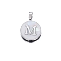 Silver round mother of pearl pendant with 3D metal letter M for jewelry making - Letter M / 22mm (1 Piece/Pack) / Steel