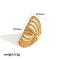 Anello cavo ondulato irregolare in acciaio inossidabile placcato oro 18k, 39,5 mm - Misura Aperta Oro 18k / Anello Cavo Multistrato (TR4338)