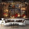 Interior acogedor de sala con un fondo de ventana de Navidad vintage con velas - 300x230cm / Estilo 2 (Ventana Nevada)