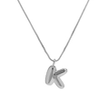 Polished silver brass bubble letter K pendant necklace with a minimalist glossy finish - Necklace K