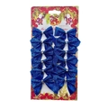 Set of 12 glittery blue Christmas tree bow ornaments on a festive decorative card - 12 Pieces/Pack (Card Pack) / Glitter Blue