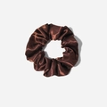 Solid coffee brown satin scrunchie with a glossy finish and elastic inner band - Brown
