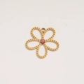 18K gold plated stainless steel floral pendant with pink stone and textured petals - Style K-Five-Petal Flower Pink Stone