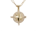 Gold compass pendant necklace with white crystals on a paperclip chain for women - Compass / Gold