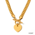 Gold-plated flat snake chain necklace with heart pendant and OT toggle clasp - Gold Necklace (KCD407)