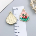 French vintage enamel flower pendant with red rhinestone cherries and gold finish - Pink-Green Gold-Sprinkled Red Rhinestone Cherry-23568