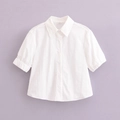 Mise à plat d'une chemise blanche à manches courtes avec col classique et poignets élastiques - XS / Hauts / Blanc